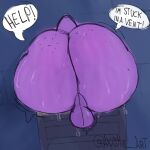  1:1 2022 allies_(axis4s) anthro axis4s backsack balls bat big_butt bodily_fluids butt dialogue digital_media_(artwork) english_text exclamation_point freckles freckles_on_butt genitals hi_res huge_butt kabeshiri male mammal nude outline perineum purple_body rear_view solo speech_bubble stuck sweat sweaty_balls sweaty_butt sweaty_genitalia text through_wall vent 