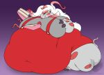  2022 anthro big_breasts blush breasts cake canid canine clothed clothing dessert digital_media_(artwork) female food fur hair hisuian_form hisuian_zoroark jouigidragon looking_at_viewer mammal morbidly_obese morbidly_obese_anthro morbidly_obese_female multicolored_hair nintendo obese obese_anthro obese_female overalls overweight overweight_anthro overweight_female pokemon pokemon_(species) pokemon_legends_arceus regional_form_(pokemon) simple_background solo thick_thighs two_tone_hair white_body white_fur 