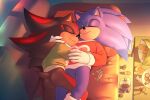  2022 3:2 anthro black_body blue_body bottomless butt clothed clothing duo embrace eulipotyphlan eyes_closed featureless_crotch food gloves handwear hedgehog hi_res krazyelf male male/male mammal multicolored_body red_body sega shadow_the_hedgehog sleeping smile sonic_the_hedgehog sonic_the_hedgehog_(series) sweater topwear two_tone_body 