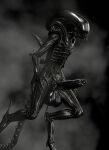  3d_(artwork) absurd_res alien alien_(franchise) anthro balls big_balls black_balls black_penis blender_(software) bodily_fluids digital_media_(artwork) erection genital_fluids genitals guimontag hi_res male penile penis solo xenomorph 