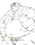  2022 absurd_res anthro balls belly big_belly blush felid flaccid genitals hi_res humanoid_hands kemono male mammal micropenis moobs navel nipples overweight overweight_male pantherine penis pubes small_penis solo suishou0602 tiger 