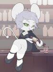  alcohol anthro bar bartender beverage bottle container female generation_9_pokemon green_eyes grey_hair hair hi_res kemono mammal maushold mouse murid murine nintendo pokemon pokemon_(species) pouring quinto rodent short_hair solo tandemaus thick_thighs whiskers white_body 