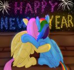  callichrome duo embrace equid equine female feral fireworks fluttershy_(mlp) friendship_is_magic hasbro horse hug looking_away mammal my_little_pony new_year_2023 night pegasus pony rainbow_dash_(mlp) star wings 