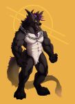  absurd_res anthro canid canine canis chain demon dragon hi_res horn hybrid long_tail male mammal muscular muscular_male pinup pose solo tail takomishadow wolf 