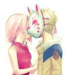  artist_request blonde_hair couple haruno_sakura kiss lowres mask naruto obscuring_face pink_hair short_hair uzumaki_naruto 