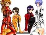  4girls ass ayanami_rei blue_eyes blush horaki_hikari katsuragi_misato latex multiple_girls neon_genesis_evangelion red_eyes soryu_asuka_langley souryuu_asuka_langley yuri 