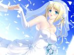  blonde_hair bride cloud clouds dress flower happy jewelry kowareru_kokoro nakano_sora necklace sky sunami_ayana tail_skid wedding wedding_dress 