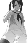  1girl black&amp;white black_hair female girl mochizuki_nonoka monochrome otome_function panties pulling_skirt skirt skirt_lift standing twintails underwear 