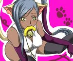  animal_ears bare_shoulders bell bibirin breasts cat_ears cat_tail catgirl code_geass dark-skinned_female dark_skin dark_skinned_female elbow_gloves female gloves large_breasts long_hair ponytail silver_hair sitting solo tail thighhighs villetta_nu yellow_eyes 