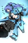  blue_eyes blue_hair breasts cosmic_break gun hair_ornament lily_rain long_hair mecha_musume sideboob weapon 