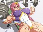  1girl abs athletic barbell breasts cameltoe cosplay dumbbell extreme_muscles female fit gundam gundam_seed gundam_seed_destiny huge_breasts lifting lying masami meer_campbell muscle muscles muscular muscular_female orange_eyes pink_hair ren_(tainca2000) rentb skin_tight weight_lifting weightlifting weights working_out workout 