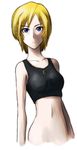  absurdres aya_brea blonde_hair blue_eyes female highres midriff parasite_eve parasite_eve_ii short_hair solo tank_top tanktop under7 white_background 