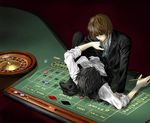  2boys black_hair brown_hair casino death_note l l_(death_note) light multiple_boys shueisha yagami_light yaoi 