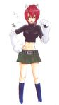  animal_ears female footwear kaibutsu_oujo midriff navel negitomato paws red_hair riza_wildman short_hair skirt socks solo standing white_background wolf_ears 