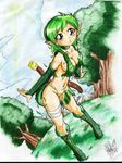  blush breasts danmakuman green_hair highres saria the_legend_of_zelda the_legend_of_zelda:_ocarina_of_time torn_clothes traditional_media 
