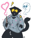  aliasing anthro big_breasts black_fur bottomless breasts cleavage_cutout clothed clothing domestic_cat felid feline felis female fur ghost google google_doodle keyhole_turtleneck mammal momo_(google) partially_clothed spirit sweater unknown_artist yellow_eyes 