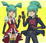  cosplay fudou_yuusei_(cosplay) green_hair izayoi_aki_(cosplay) leo lua luca luna ponytail rua ruka siblings twintails yu-gi-oh! yugioh_5d&#039;s yuu-gi-ou_5d's 