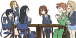  5girls multiple_girls school_uniform table white_background 