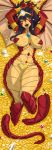  2019 amber_eyes anthro bracelet breasts coin convenient_censorship dakimakura_design dragon fangs female gem gold_(metal) horn jewelry lying pose shonuff44 slit_pupils solo wings 