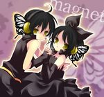  black_hair butterfly headphones kagene_rei kagene_rui magnet magnet_(vocaloid) siblings twins vocaloid yellow_eyes 