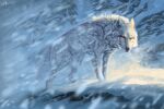  2022 ambiguous_gender black_nose canid canine canis day detailed_background digital_media_(artwork) female_(lore) feral fur hi_res mammal outside snow solo white_body white_fur wolf wolfroad 