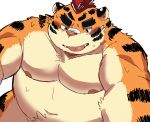  2022 anthro belly big_belly bodily_fluids felid hi_res kemono male mammal moobs navel nipples overweight overweight_male pantherine solo sweat tiger yogret_kai 