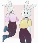  adventure_time anthro blush boots bottomwear breasts butt cartoon_network clothed clothing crop_top curvy_figure digital_media_(artwork) exqmaster female footwear front_view fur happy hi_res lagomorph leggings legwear leporid long_ears mammal open_mouth pink_clothing pink_sweater pink_topwear rabbit shirt simple_background small_breasts smile sweater topwear white_body white_fur wide_hips y5_(adventure_time) yellow_clothing yellow_shirt yellow_topwear 