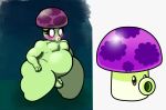  2022 anthro blush chubby_belly chubby_male diamondtears digital_media_(artwork) electronic_arts elemental_creature elemental_humanoid eyelashes flora_fauna fungi_fauna fungus genitals girly green_body green_skin hi_res huge_thighs humanoid male mushroom pecs penis plant plant_humanoid plants_vs._zombies popcap_games puff-shroom puff_shroom_(pvz) short_stack slightly_chubby small_penis solo thick_thighs white_eyes 