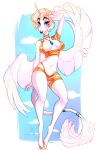  2022 anthro blue_eyes breasts clothed clothing digital_media_(artwork) equid equine eyebrows eyelashes female hi_res horn mammal midriff navel pacevanrign smile winged_unicorn wings 