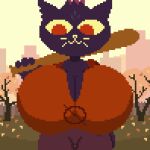 1:1 2020 :3 animated anthro baseball_bat bat_(object) big_breasts blue_body bottomwear bouncing_breasts breasts cleavage clothed clothing digital_media_(artwork) domestic_cat felid feline felis female hand_on_hip holding_baseball_bat huge_breasts hyper hyper_breasts loop low_res mae_borowski mammal miles57 night_in_the_woods pants pixel_(artwork) pixel_animation red_eyes shirt short_playtime smile solo topwear 
