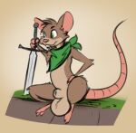  animal_genitalia anthro balls big_balls bizymouse_(character) emenius genitals male mammal melee_weapon mouse murid murine rodent sheath simple_background solo sword weapon 