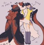  2022 anthro birdpaw_(artist) black_body black_collar black_feathers black_hair black_nose brown_body brown_feathers canid canine chest_tuft collar digital_media_(artwork) dragon duo elbow_tuft feathered_dragon feathered_wings feathers fur furred_dragon fursona_(birdpaw) hair hi_res kissing larger_anthro larger_male leg_markings male mammal markings multicolored_body multicolored_feathers orange_body orange_fur pink_background romantic romantic_couple simple_background size_difference smaller_anthro smaller_male socks_(marking) tail tail_tuft tan_body tan_feathers toeless_(marking) tongue tongue_out tuft wings yellow_body yellow_fur yellow_talons 