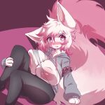  &lt;3 &lt;3_eyes 1:1 absurd_res anthro areola big_breasts blush breast_expansion breasts canid canine clothing expansion female fox hair hi_res huge_breasts mammal mazzlerazz multicolored_hair nipples pink_eyes pink_hair sitting solo torn_clothing wardrobe_malfunction white_body white_hair 