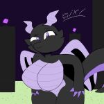  1:1 anthro black_body breasts claws featureless_breasts featureless_crotch female horn jean_(minecraft) microsoft minecraft mojang purple_background purple_claws purple_eyes simple_background wings xbox_game_studios 