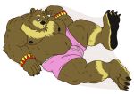  absurd_res alpha_channel anthro aramsito bear belly biceps bulge clothing growth hi_res male mammal muscular nipples pecs pocketcat solo underwear worried 