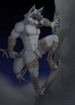  2022 abs absurd_res anthro athletic athletic_anthro athletic_male balls bandage biceps black_sclera canid canine canis claws death_(puss_in_boots) digital_media_(artwork) dreamworks flaccid fur genitals grey_body grey_fur hi_res holding_object holding_weapon humanoid_genitalia humanoid_penis male mammal marcofox navel nipples pecs penis puss_in_boots_(film) puss_in_boots_the_last_wish quads red_eyes sickle sky smile solo sparks star starry_sky teeth weapon wolf 
