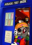  anthro big_nose canid canine canis claws clothing doctor_who domestic_dog female hair mammal police_box rackuur scarf solo standing surprise tardis topwear uniform 