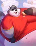  absurd_res anthro belly big_belly chubby_cheeks clothed clothing clothing_pull dessert double_chin doughnut eating food fur grey_body grey_fur hi_res holding_food holding_object kygen male mammal markings moobs morbidly_obese morbidly_obese_anthro morbidly_obese_male obese obese_anthro obese_male open_mouth open_smile overweight overweight_anthro overweight_male procyonid raccoon ring_(marking) ringtail shirt shirt_pull smile solo tail tail_markings teeth tongue topwear topwear_pull wide_hips 