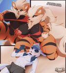  anthro arcanine big_breasts bikini bikini_aside blep breasts clothing clothing_aside eeveelution female generation_1_pokemon generation_4_pokemon genitals glaceon hi_res knightmoonlight98 male male/female nintendo nipples one_breast_out pokemon pokemon_(species) pussy swimwear swimwear_aside thick_thighs tongue tongue_out 