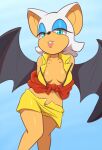  2022 absurd_res anthro bat bat_wings breasts clothing cosplay cowboy_bebop crossover crossover_cosplay eyeshadow faye_valentine female hi_res lipstick looking_at_viewer makeup mammal membrane_(anatomy) membranous_wings narrowed_eyes rouge_the_bat sega simple_background solo sonic_the_hedgehog_(series) tan_body tan_skin the_other_half wings 