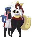  &lt;3 2021 3_toes 4_fingers absurd_res anthro big_breasts black_bikini_top black_body black_clothing black_eyes black_fur black_sclera black_shirt black_topwear blood blue_body blue_fur blue_hair blush bodily_fluids bottomless bottomless_male bottomwear braixen breasts clothed clothing dew_(dewwydarts) dewwydarts dialogue duo eye_through_hair eyebrow_through_hair eyebrows feet female fingers fluffy fluffy_tail fur generation_4_pokemon generation_6_pokemon hair hand_behind_head hi_res hotpants maddie_(dewwydarts) male male/female multicolored_body multicolored_fur nervous_smile nintendo nosebleed open_mouth pink_clothing pink_topwear pokemon pokemon_(species) red_bottomwear red_clothing red_hair red_shorts riolu shirt shorts simple_background simple_eyes standing sweat tail tail_motion tailwag thick_thighs toes topwear translucent translucent_hair two_tone_body two_tone_fur white_background white_body white_bottomwear white_clothing white_fur white_shorts white_topwear wide_hips yellow_body yellow_eyes yellow_fur 