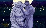 anthro arknights beard big_muscles blush butt detailed_background duo facial_hair felid feline felis forest fur genitals hair hi_res holding_head huge_muscles human hypergryph love male male/male mammal moon mountain_(arknights) muscular muscular_anthro muscular_male mustache night nude pantherine penis petting pinumontbalou plant scar size_difference striped_body stripes studio_montagne tied_hair tiger tree white_body white_fur 