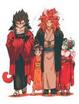  2boys 2girls :d ? absurdres animal_ears bangs black_eyes black_gloves black_hair black_jacket black_kimono black_ribbon black_sash black_socks blue_eyes blue_hair blue_sash bra_(dragon_ball) brown_kimono child chinese_zodiac closed_mouth crossed_arms dragon_ball dragon_ball_gt dragon_ball_heroes earrings female_child floral_print flower full_body fur-trimmed_kimono fur_trim gloves gogeta hair_between_eyes hair_bun hair_flower hair_ornament hand_on_another&#039;s_head haori highres jacket japanese_clothes jewelry kanzashi kimono long_sleeves looking_at_another looking_at_viewer looking_up multiple_boys multiple_girls new_year obi obiage obijime okobo open_clothes open_jacket open_mouth orange_kimono pan_(dragon_ball) parted_bangs potara_earrings print_kimono profile rabbit_ears red_flower red_hair red_jacket red_kimono relio_db318 ribbon sandals sash scarf short_hair sidelocks simple_background smile smirk socks spiked_hair standing super_saiyan super_saiyan_4 tabi tail tassel tassel_earrings teeth upper_teeth_only v-shaped_eyebrows vegetto vegetto_(xeno) white_background white_scarf white_socks wide_sleeves year_of_the_rabbit yellow_sash zouri 