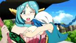  1boy 1girl aladdin_(magi) animated animated_gif blue_hair breast_smother breasts face_to_breasts large_breasts lowres magi_the_labyrinth_of_magic smile yamuraiha 