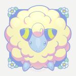  animal_focus border commentary_request flower full_body green_eyes looking_at_viewer mareep no_humans pokemon pokemon_(creature) s_(happycolor_329) sheep solo twitter_username watermark white_border white_flower 