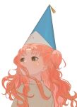 1girl absurdres bangs brown_eyes dress hat highres long_hair orange_hair pointy_hat simple_background solo star_sticker sticker_on_face tethia_(tongari_boushi_no_atelier) tongari_boushi_no_atelier two_side_up upper_body wavy_hair white_background wonemie 