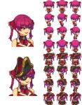  1girl alpha_transparency black_jacket eyepatch hat heterochromia highres hololive houshou_marine jacket open_mouth pirate_hat pixel_art red_eyes red_hair smile sprite_art sprite_sheet tengu_nouzu twintails virtual_youtuber yellow_eyes 