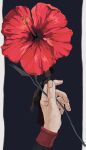  1boy 1other check_copyright close-up copyright_request flower flower_focus hand_focus hibiscus highres holding holding_flower long_sleeves original out_of_frame pov pov_hands red_flower spina00se 