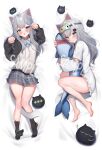  1girl absurdres animal_ear_legwear animal_ears barefoot between_legs black_hoodie black_socks blue_eyes cat_ears cat_girl dakimakura_(medium) doll_hug dress feet full_body grey_hair highres hood hood_down hoodie indie_virtual_youtuber long_hair long_sleeves looking_at_viewer maru_ccy mask mask_on_head miniskirt nachoneko object_hug paw_pose plaid plaid_skirt sample_watermark shirt short_dress skirt sleep_mask sleeves_past_wrists socks stuffed_animal stuffed_shark stuffed_toy tail tail_between_legs two-tone_hoodie virtual_youtuber white_dress white_hoodie white_shirt 