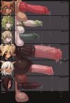  6+girls alba_(monster_musume) animal_ears animal_penis bahkurin_(monster_musume) blonde_hair blue_eyes brown_hair cathyl character_name closed_mouth dark-skinned_female dark_skin dog_ears dog_penis draco_(monster_musume) erection futanari green_hair hair_over_one_eye highres horns horse_penis huge_penis huge_testicles kii_(monster_musume) knotted_penis large_penis licking_lips looking_at_viewer monster_musume_no_iru_nichijou multiple_girls multiple_penises open_mouth penis penis_and_testicles_touching penis_chart penis_size_difference pointy_ears polt precum precum_drip purple_eyes red_eyes seraziel smile testicles tongue tongue_out uncensored veins veiny_penis white_hair 